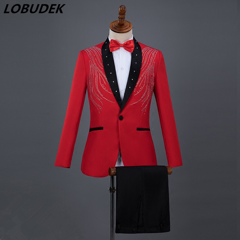 Blue Red White Black slim Men' Suits Shining Rhinestones suit Adult performance clothes Chorus Bar Singer Host Wedding Master Stage Costume
Blue Red White Black slim Men' Suits Shining Rhinestones suit Adult performance clothes Chorus Bar Singer Host Wedding Master Stage Costume