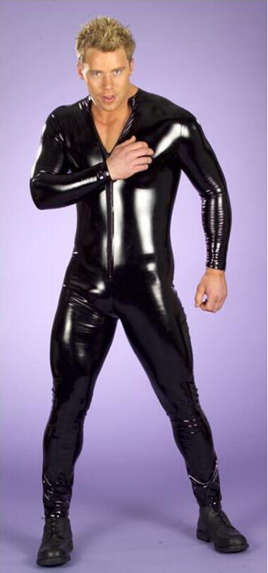 NEW Conjoined Sexy lingerie Men style Patent leather One-piece garment Long zipper Open crotch free shipping