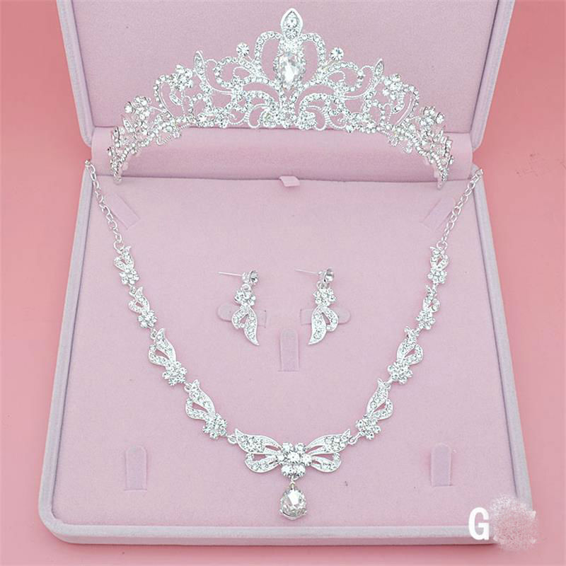 shining three pieces bridal jewelry accessories crystal pearls headpieces crown and tiaras for wedding events