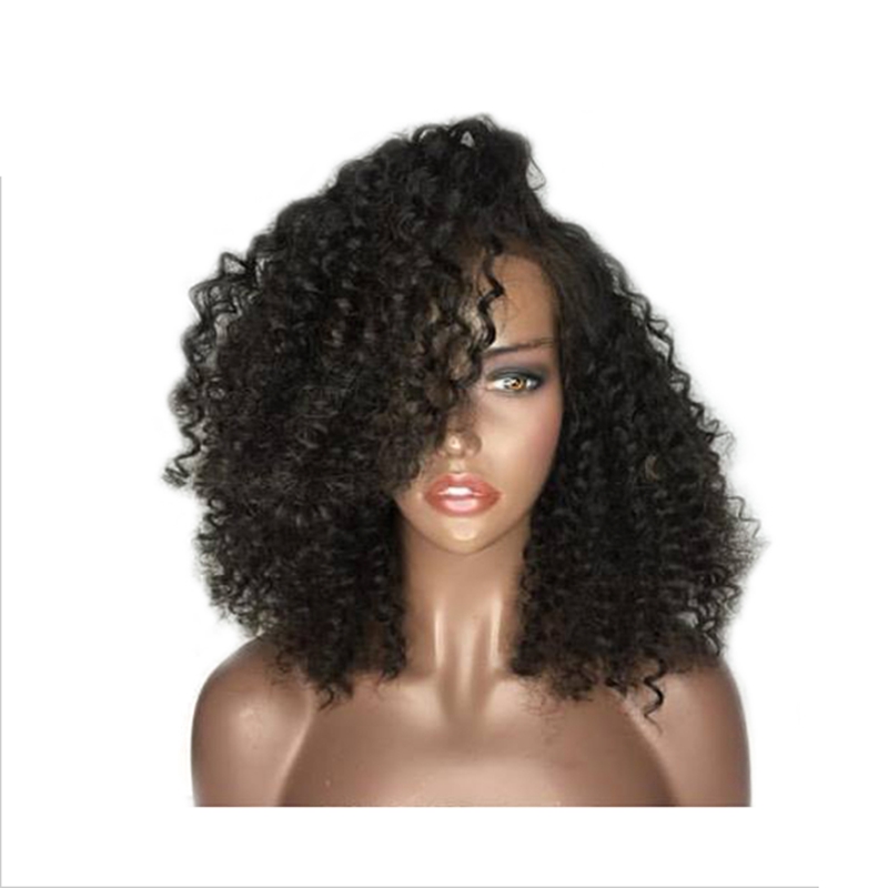 Hotselling side part Synthetic Lace Front Wig With Baby Hair Heat Resistant Black color Short Curly Afro Wigs for black women
