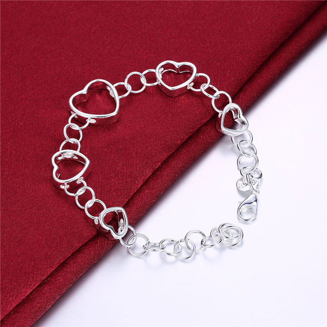 Five flat hollow hand chain sterling silver plated bracelet ; Brand new men and women 925 silver bracelet SPB141