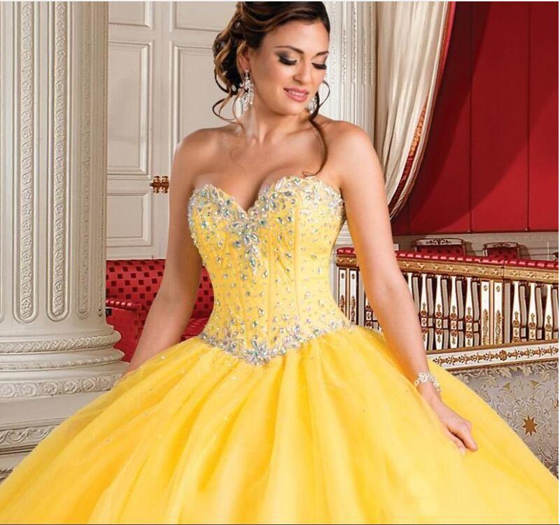 Customized Princess Prom Dress With Sweetheart Shining Crystals Lace Up Back Corset Ball Gowns Evening Dresses