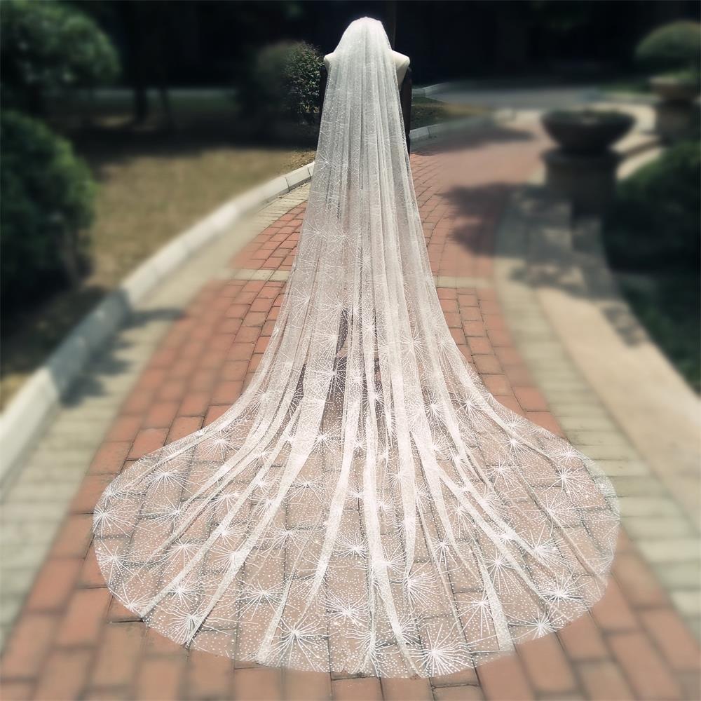 High Quality Wedding Veils In Stock Three Meters Long Luxury Sequins Beading Tulle Veils Bridal Accessories