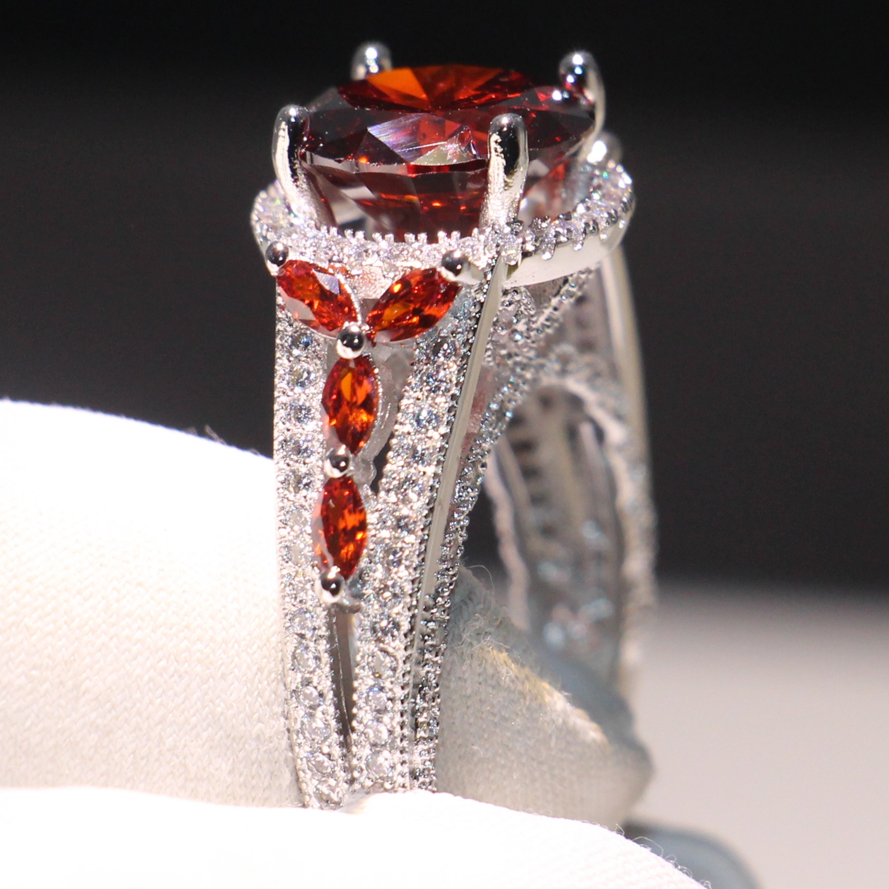 Sterg Sier Garnet Eternity Wedding Band: Round Cut CZ Dia Promise Ring for Women 45d0