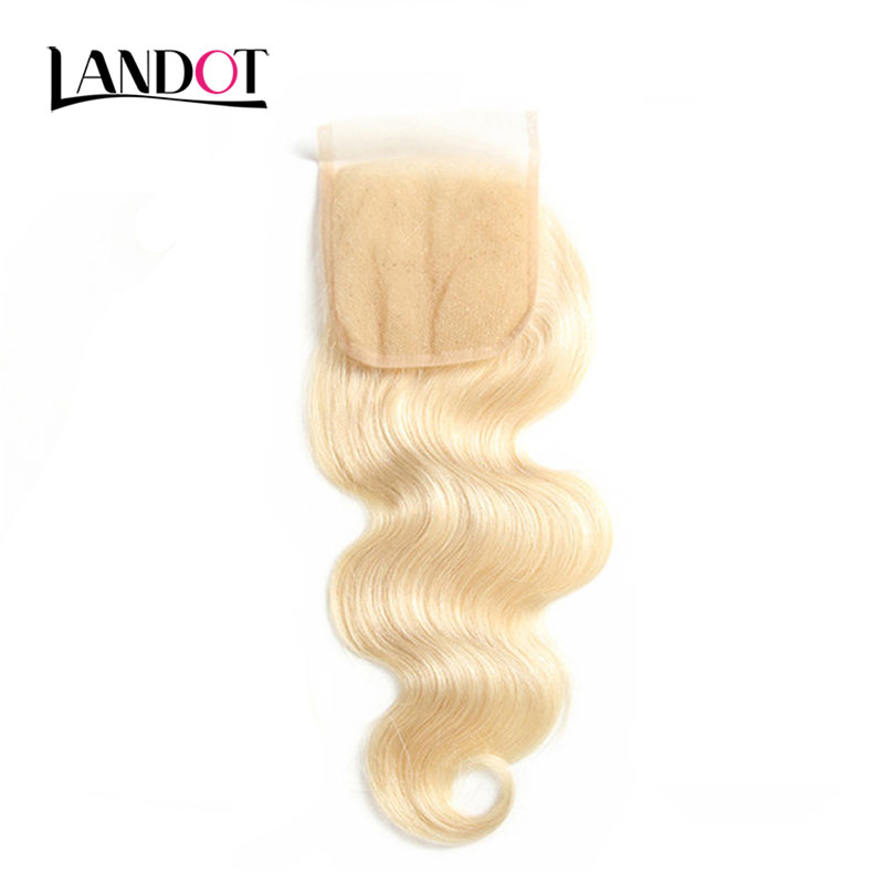 9A Bleach Blonde Color 613 Lace Closure With 3 Bundles Brazilian Virgin Human Hair Weave Body Wave Peruvian Malaysian Indian Hair Extensions