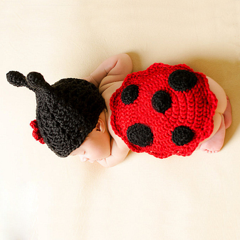 Newborn Baby Photo Studio Photography Props Cap Knit Hat Infant Cute Wool Knitted Ladybug Costume Hat Shell Photo Prop
