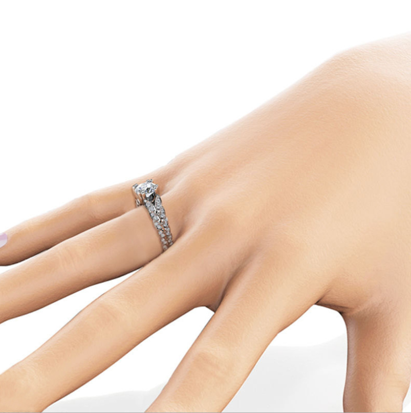 Sterg Sier Band Ring - White Sapphire CZ Double Leaf Wedding Jewelry