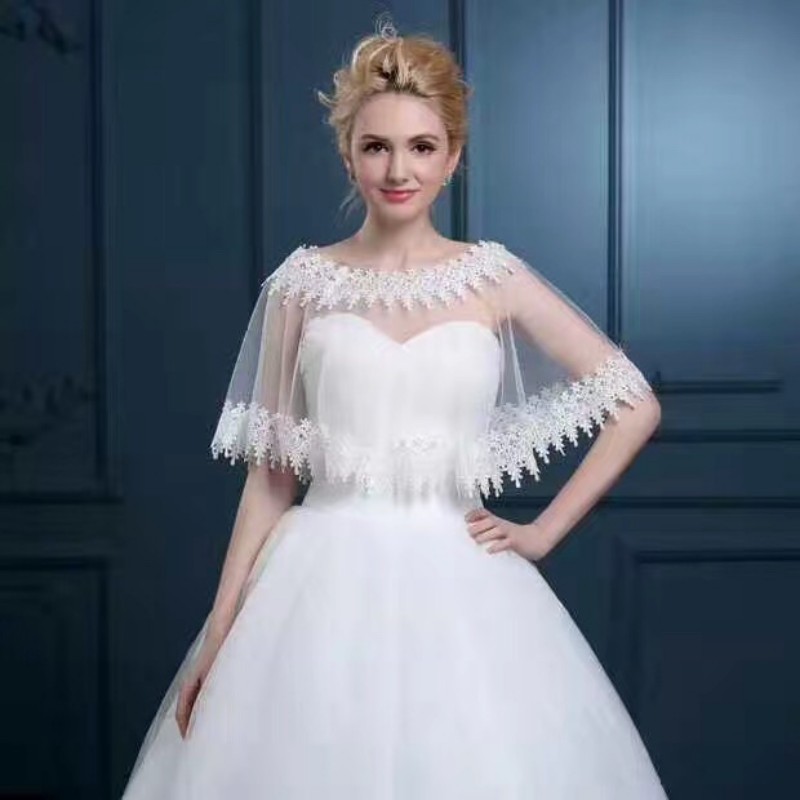 Custom Made Bridal Wraps Modest Jewel Neck Lace Applique Shawl For Wedding Dresses Sleeveless High Quality Tulle Wrap