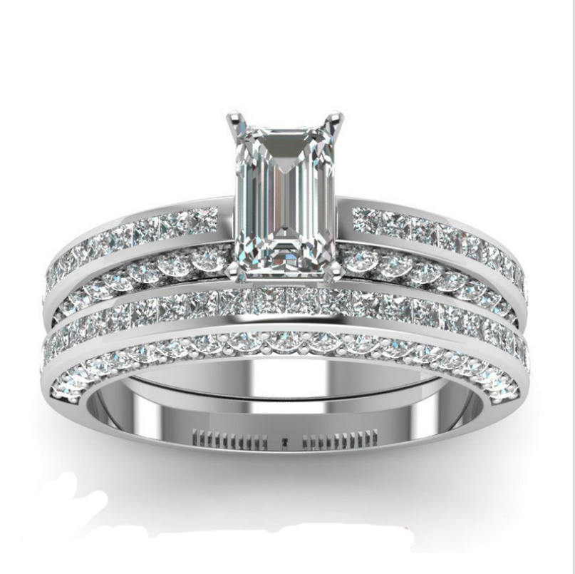 Victoria Wieck Sparkling Handmade Jewelry Couple Rings 925 Sterling Silver Eternity Princess Cut White Topaz CZ Diamond Bridal Ring Set Gift