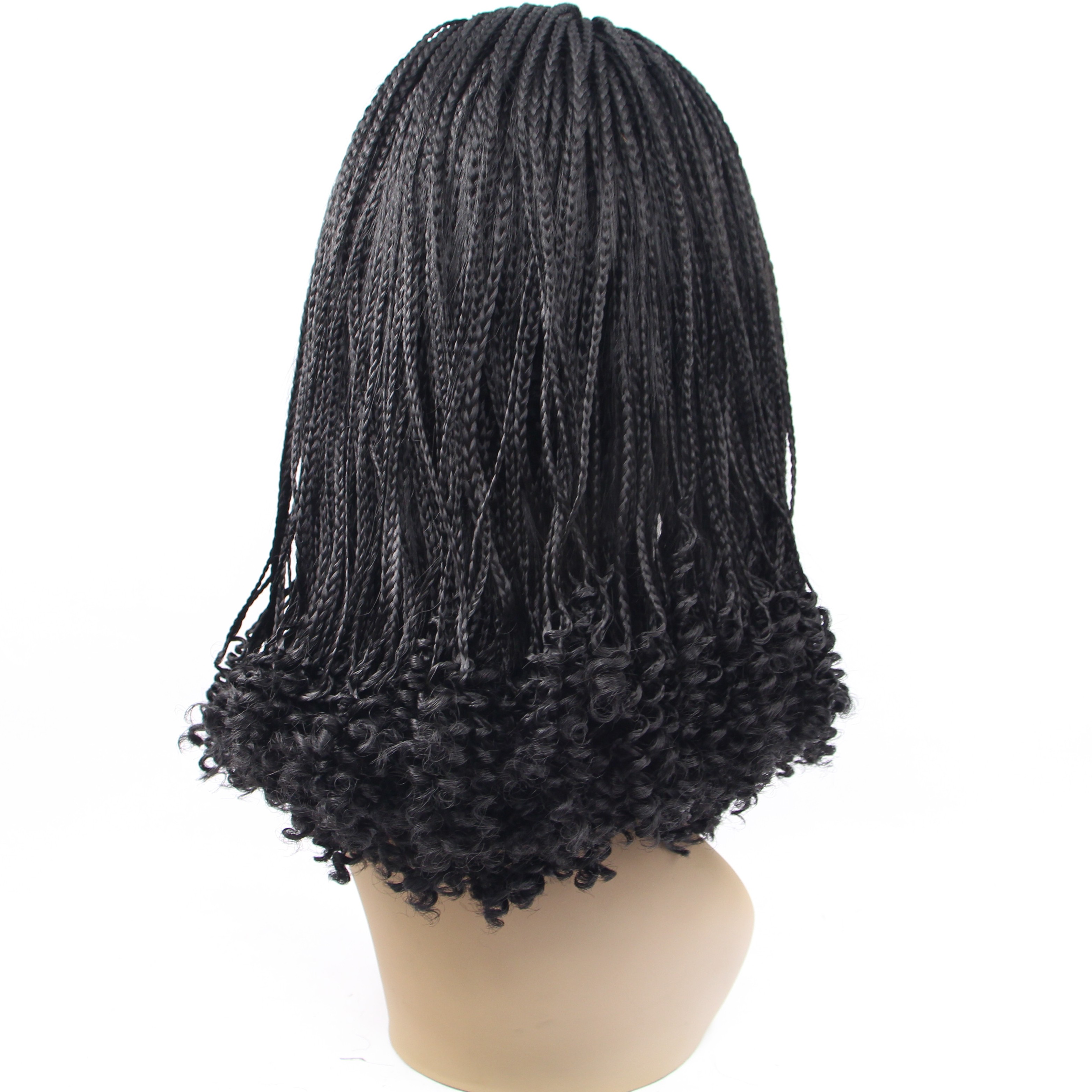 Hotselling Short Bob Wig With curly tips Braided Box Braids Wig High Heat Synthetic Fiber Hair lace front wig For Black Women