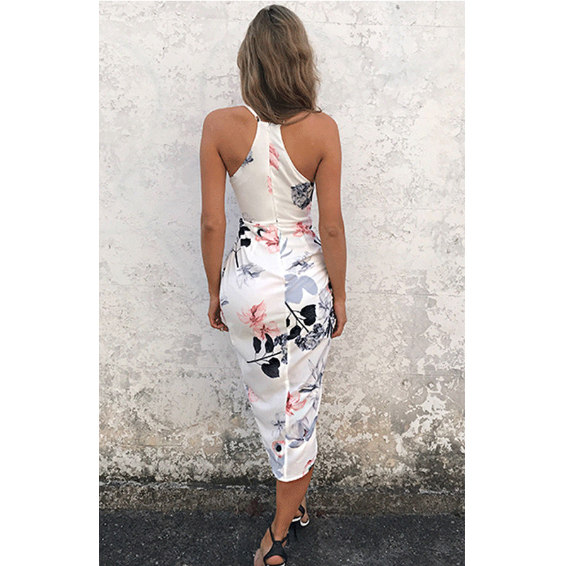 Slip Dress Women Floral Print Sexy Bodycon Strap V Neck Sleeveless Split Sun Dress 2017 Summer Beach Boho Party Dress Vestidos D1891304