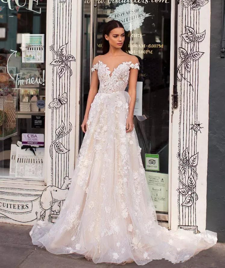 A Berta Wedding Dresses Sheer Off the Shoulder Lace Appliqued Bridal Gowns Backless Custom Made Robe De Mari e ppliqud