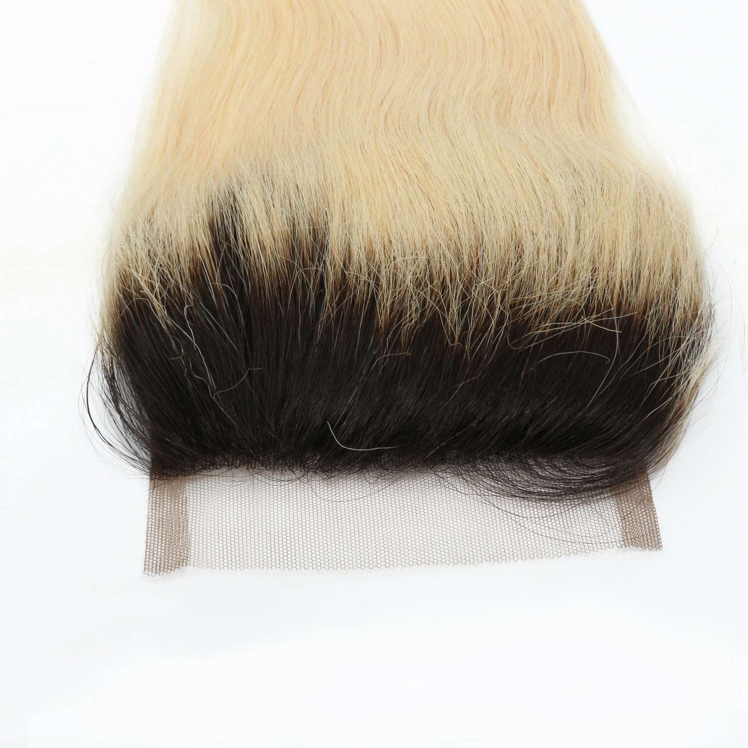 Free shipping Platinum Blonde Ombre 1b/613 Straight Closure Pre Plucked Bleached Knots Remy Human Hair 4x4 Lace Closures