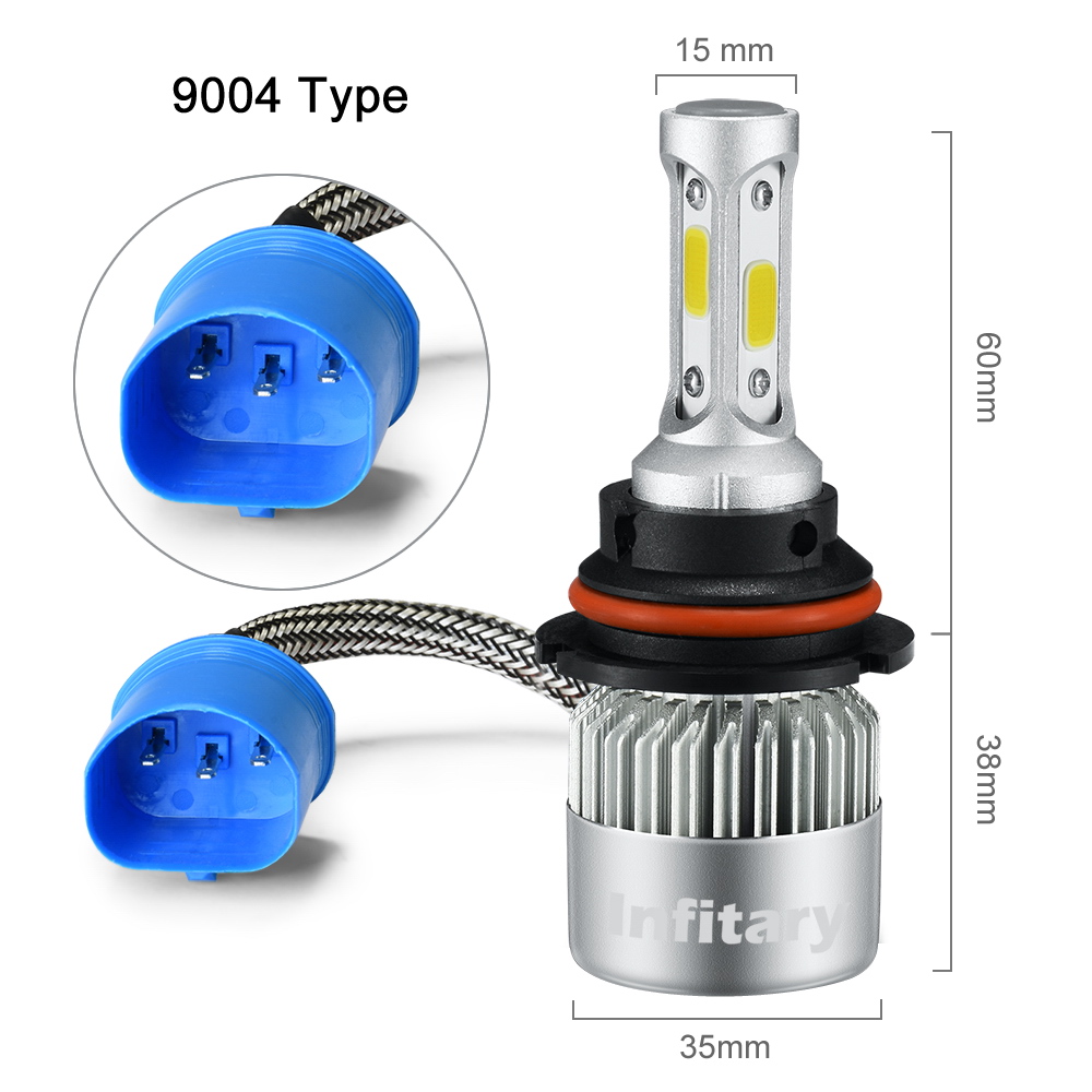 2Pcs Infitary 9004 HB1 LED Car Headllight Hi-Lo beam Light 72W 8000LM 6500K 12V/24V Auto Headlamp Lamps