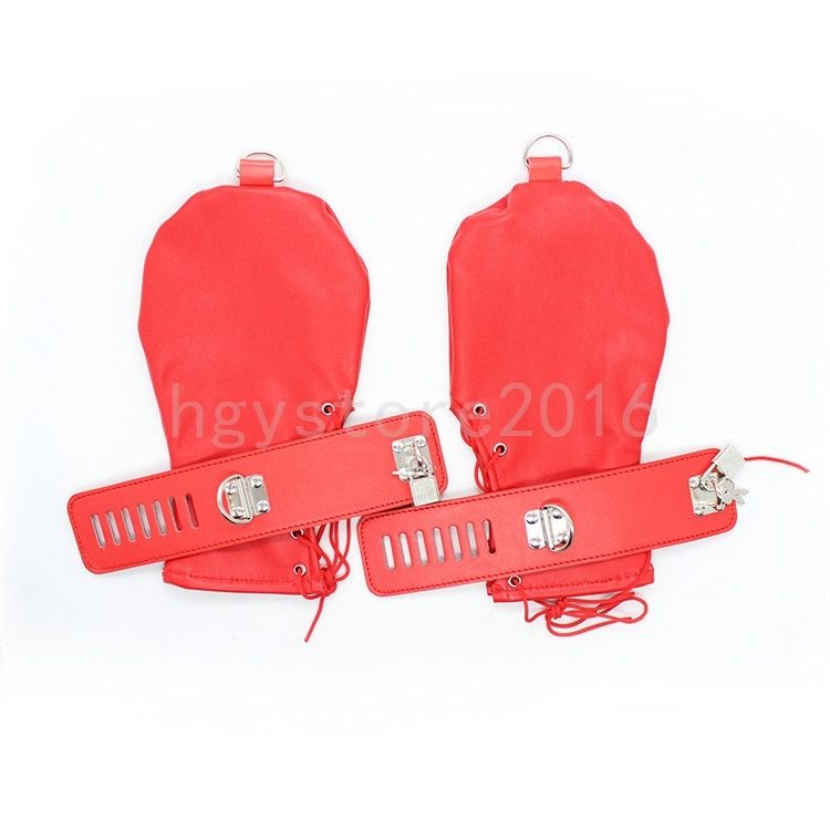 Bondage Dog Palm Gloves Restraint Lockable Mittens Handcuff Wrist Cuffs Cosplay Roleplay #R56
