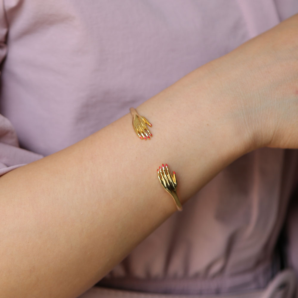 european gold plated open cuff bangle women finger hand shaped unique 2024 new fashion gift women Gold bracelet