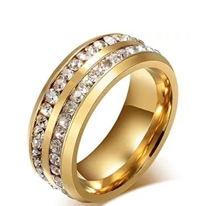 New Fashion Men039s Ring Black Crystal Ring Titanium Steel FullDrill Double Row Circle Diamond Wedding Ring