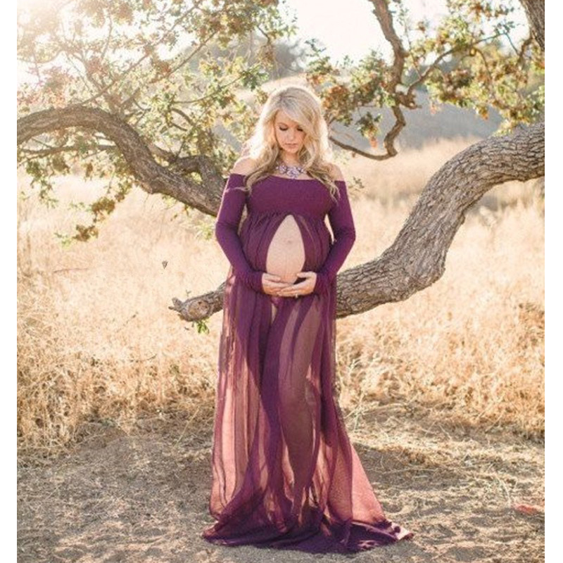 Envsoll Maternity Dress for Photo Shoot Maxi Gown Maternity Chiffon Dress For Pregnant Women  Photography Props