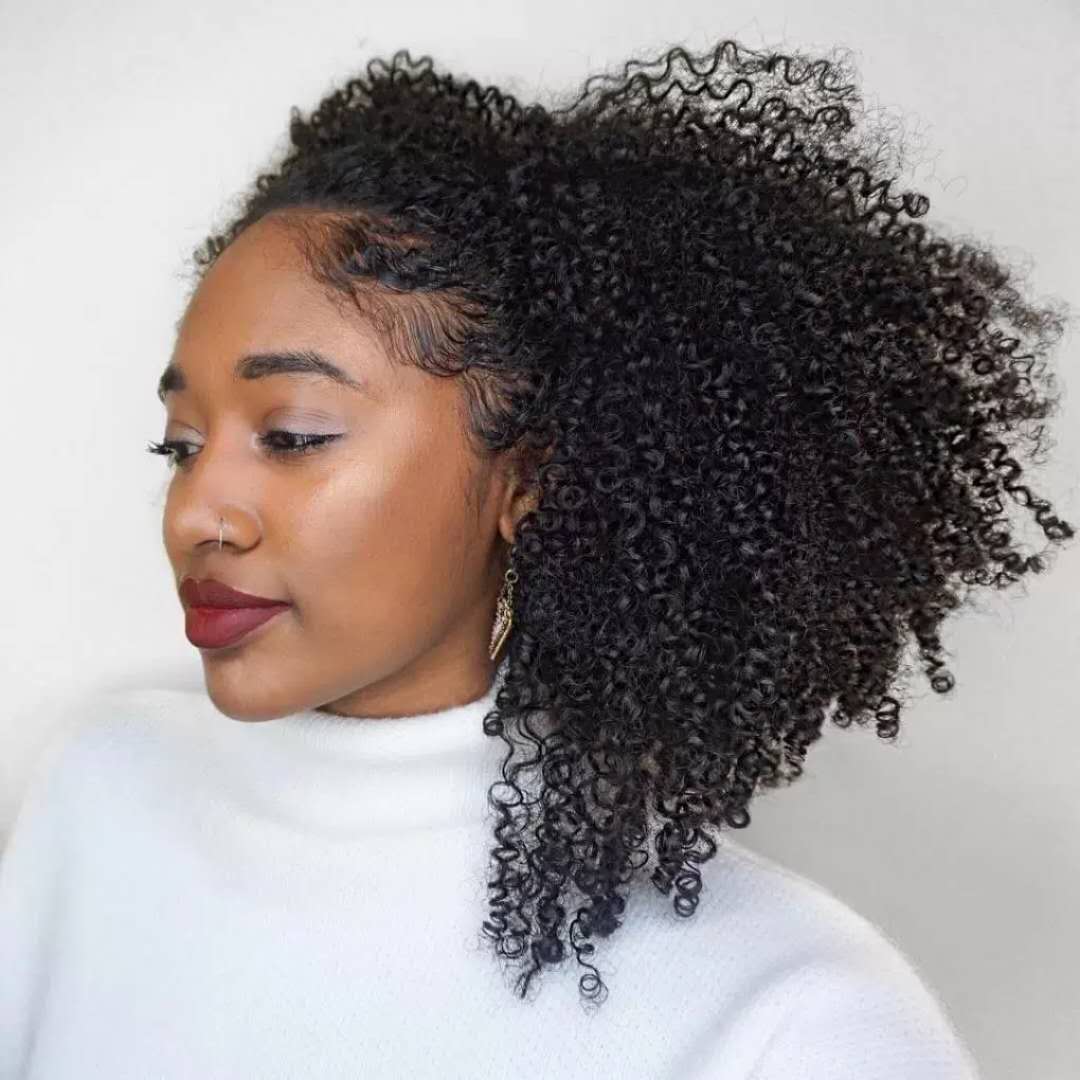 Drawstring human hair pony tail hairpieces afro kinky curly ponytail brazilian virgin hair 120g natural black for black women