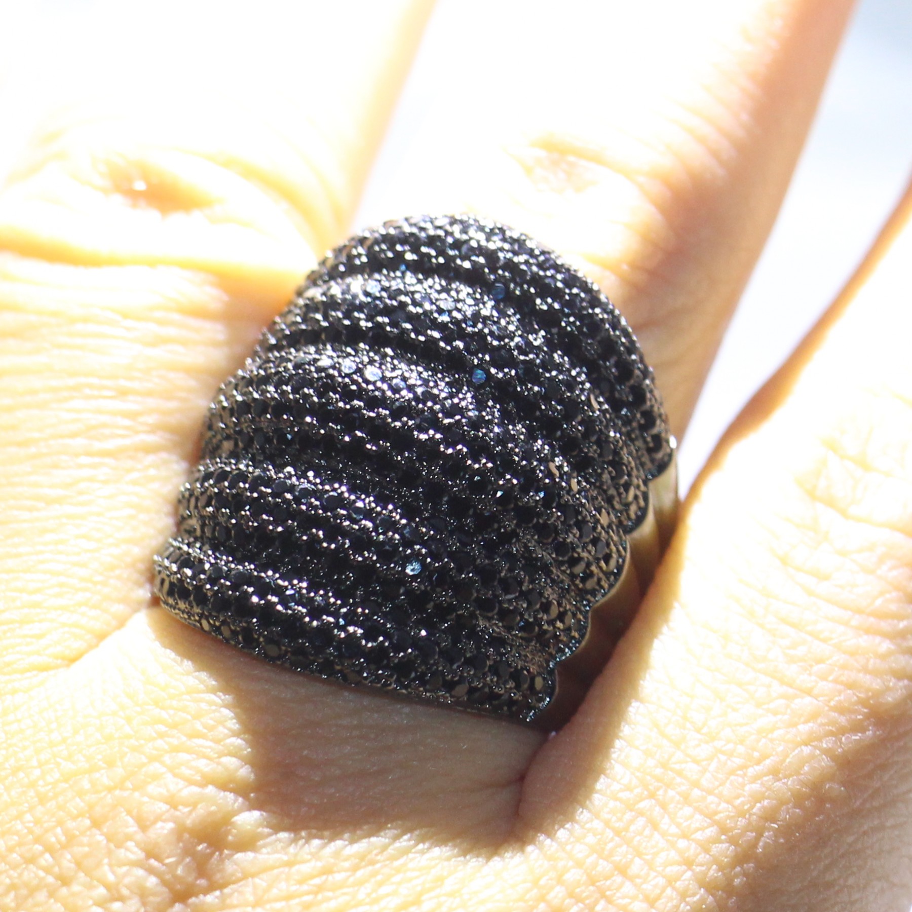 10KT Gold Fill Micro Black Sapphire CZ Dia Eternity Band Ring for Women