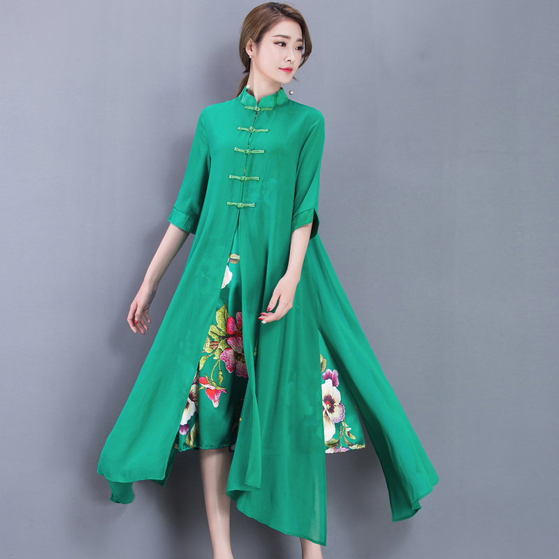 New fashion Tang suit modern traditional Chinese style gowns summer dress Qipao long green vintage cheongsam for women Ethnic clothing
