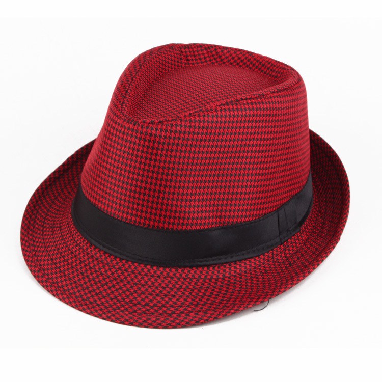 Unisex Wool Houndstooth Felt Fedora Hat With Bands Classic Plaid Jazz Top Caps Panama Bowler Brim Caps For Gentleman