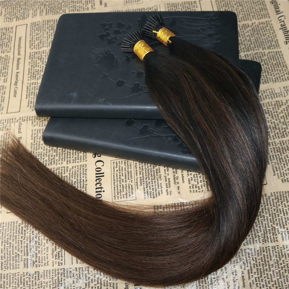 Ombre Human Hair Extensions I Tip Hair Balayage #2 fading to #5 Keratin Tipped Human Hair Extensions Pre Bonded I Tip 1g/str