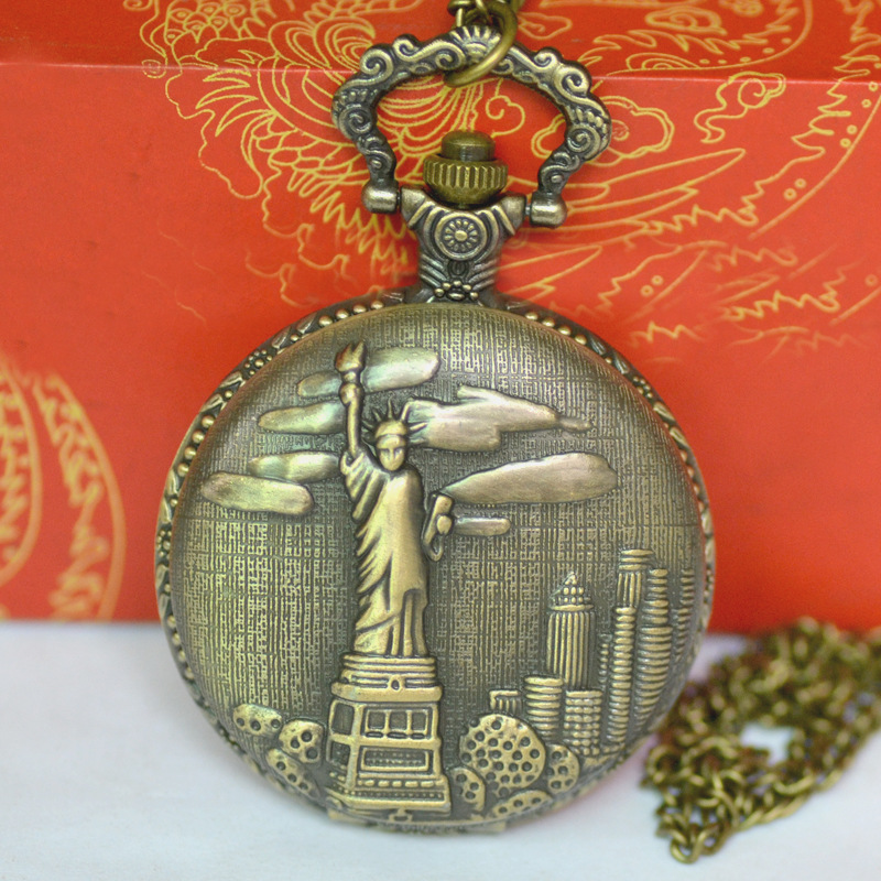 Wholesale 50pcs/lot bronze statue of liberty Quartz Pocket Watch Pendants Jewelry Necklaces PW152, Bonze
Wholesale 50pcs/lot bronze statue of liberty Quartz Pocket Watch Pendants Jewelry Necklaces PW152, Bonze