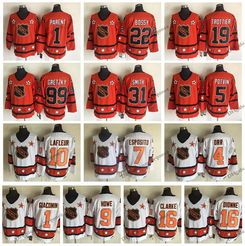 1980 All Star 10 Lafleur 9 Howe 16 DIONNE Clarke 1 Giacomin 7 Esposito 4 Orr 99 Gretzky Trottier Smith Bossy 1 Parent 5 Potvin Hockey Jersey, 1980 orange 31
1980 All Star 10 Lafleur 9 Howe 16 DIONNE Clarke 1 Giacomin 7 Esposito 4 Orr 99 Gretzky Trottier Smith Bossy 1 Parent 5 Potvin Hockey Jersey, 1980 orange 31