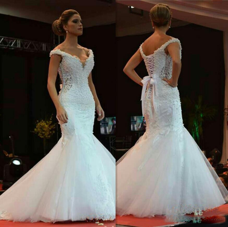 2019 Elegant Beaded Pearls Mermaid Wedding Dresses With Off-shoulder Lace Up Back Sheath Wedding Bridal Gowns For Bride Vestidos, Ivory
2019 Elegant Beaded Pearls Mermaid Wedding Dresses With Off-shoulder Lace Up Back Sheath Wedding Bridal Gowns For Bride Vestidos, Ivory