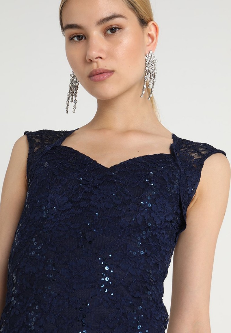 Dark Navy Mother Of The Bride Dresses Full Lace Applique Sequins Long Wedding Guest Dress Formal Evening Gowns