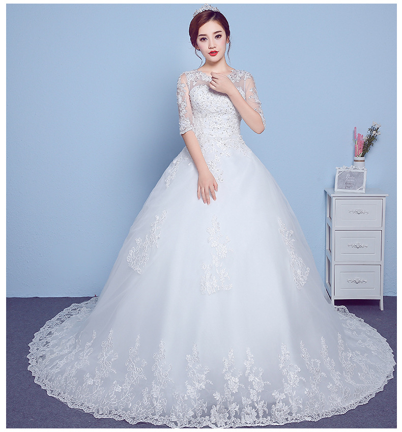 New Arrival Wedding Dress 2018 Vestido De Noiva Custom Made Royal Train Beaded Appliqued Lace Half Sleeve Embroidery