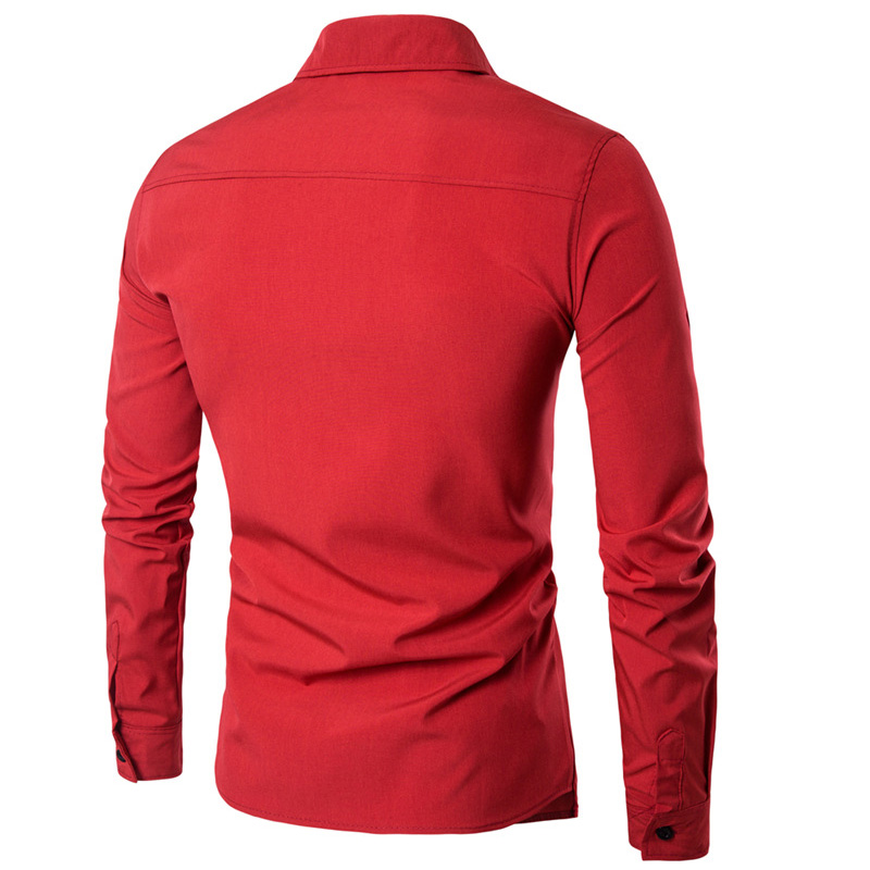 New 2018 Fashion Casual Wholesale Men Off Two Fake Piece Two-Door Collar Garment Leisure Dress Shirt Long Sleeve Shirts - view 7