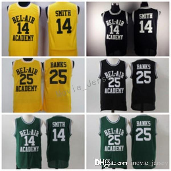 14 WILL SMITH Jerseys The Fresh Prince 25 Carlton Banks Jersey OF BEL-AIR Basketball BEL AIR Academy Yellow Shirt Black Green (TV Sitcom) от DHgate WW