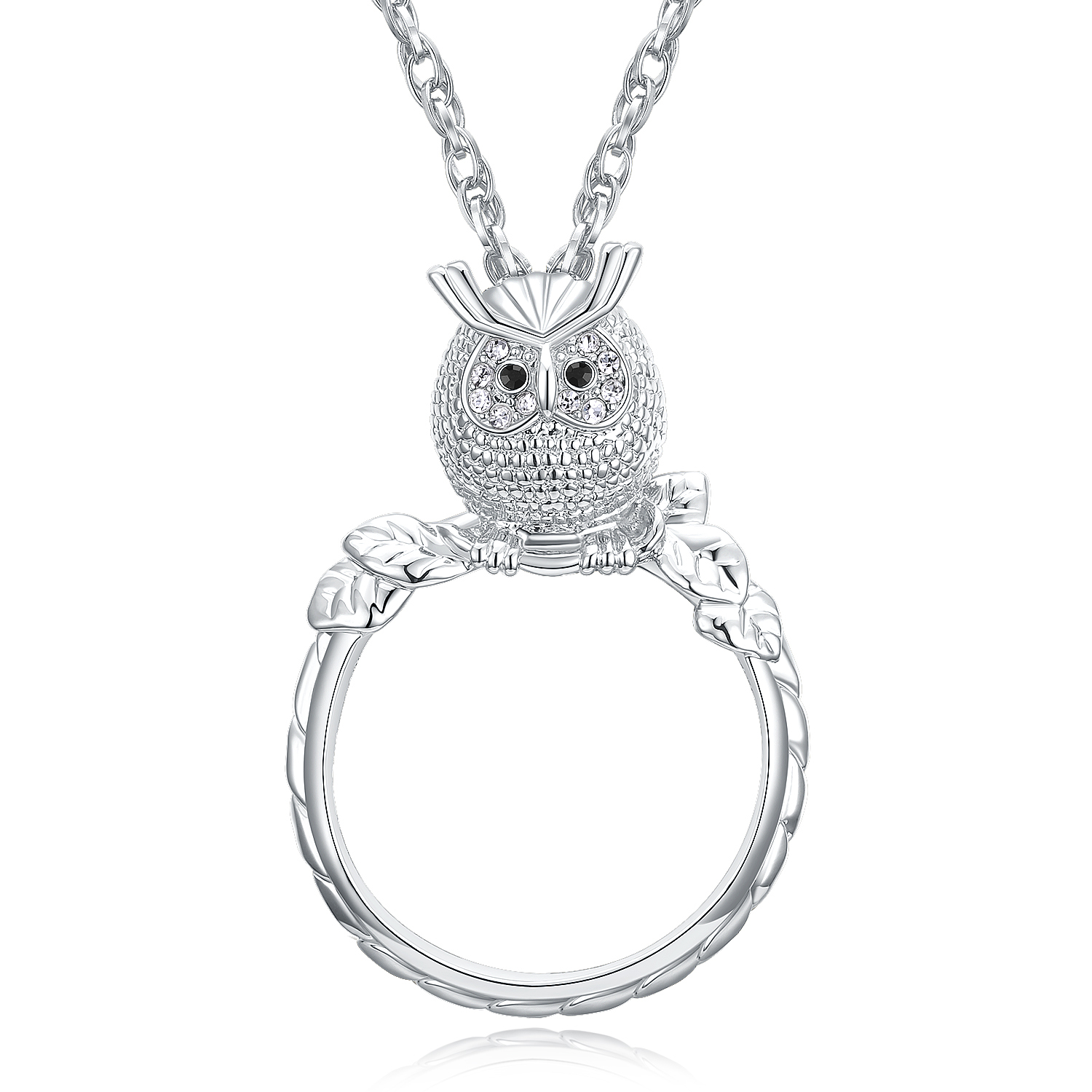 Magnifying glass necklace for reading women's fashion Owl pendant necklace Rhodium plated with crystal Magnifier necklace