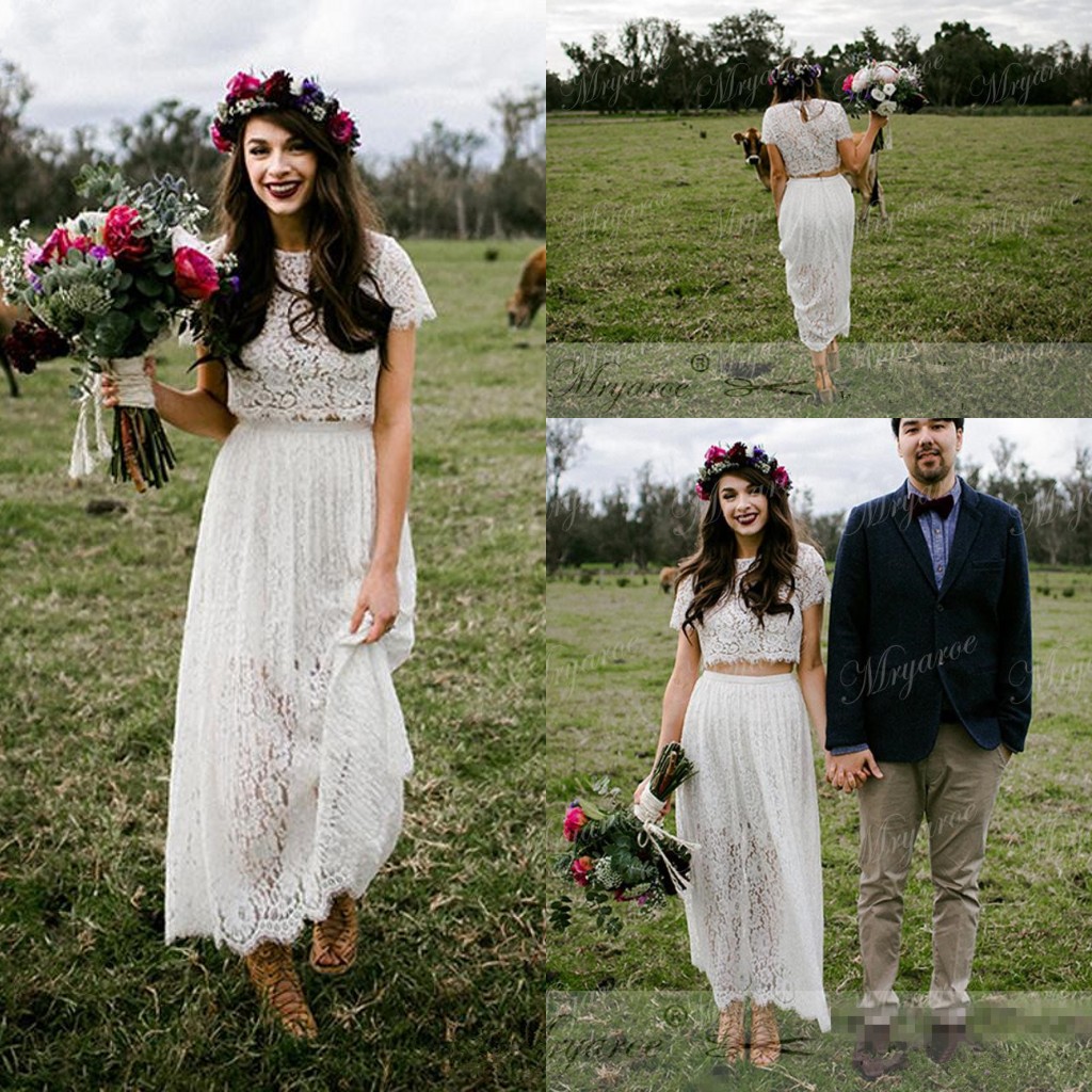 Vintage Retro Lace Two Pieces Short Boho Wedding Dresses with Sleeves 2018 Modest Jewel Tea-length Country Farm A-line Wedding Gowns Cheap, White
Vintage Retro Lace Two Pieces Short Boho Wedding Dresses with Sleeves 2018 Modest Jewel Tea-length Country Farm A-line Wedding Gowns Cheap, White
