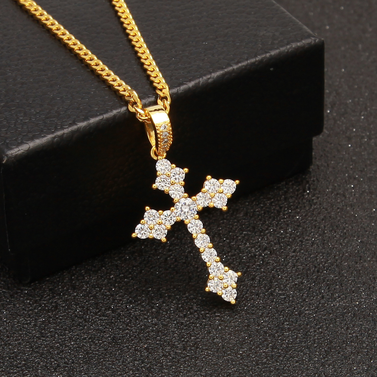 New Mens Luxury Micro Pave Iced Out Cubic Zirconia Cross Pendant Necklace Fashion Charm Jewelry With Tennnis Chain204H