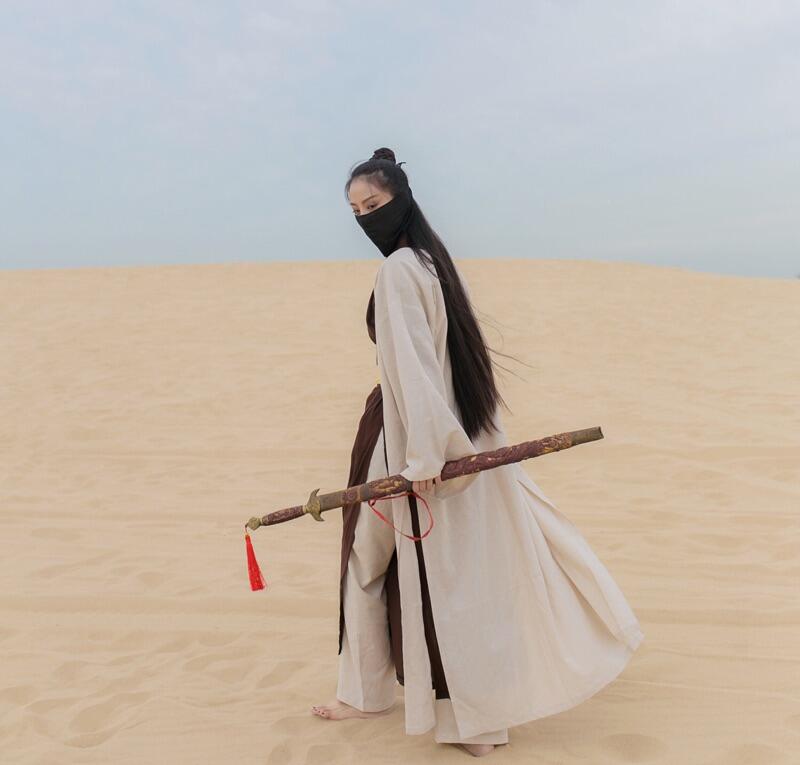 Film clothing Tang style martial arts costume studio desert Swords women Hanfu woman portrait costumes stage Outfit cotton Linen