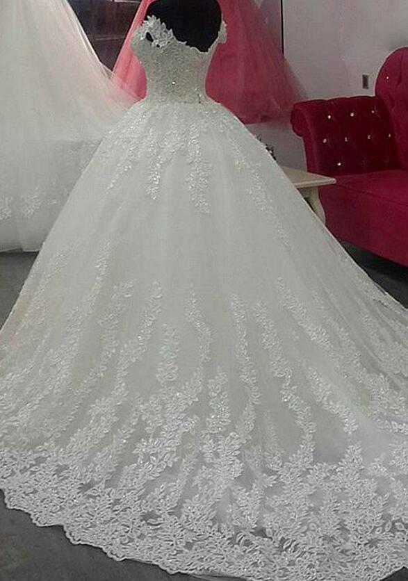Sexy Off the Shoulder Ball Gown Wedding Dress Floral Applique with Sequins Zipper Back Sweep Train Plus Size Wedding Dresses Bridal Gowns
