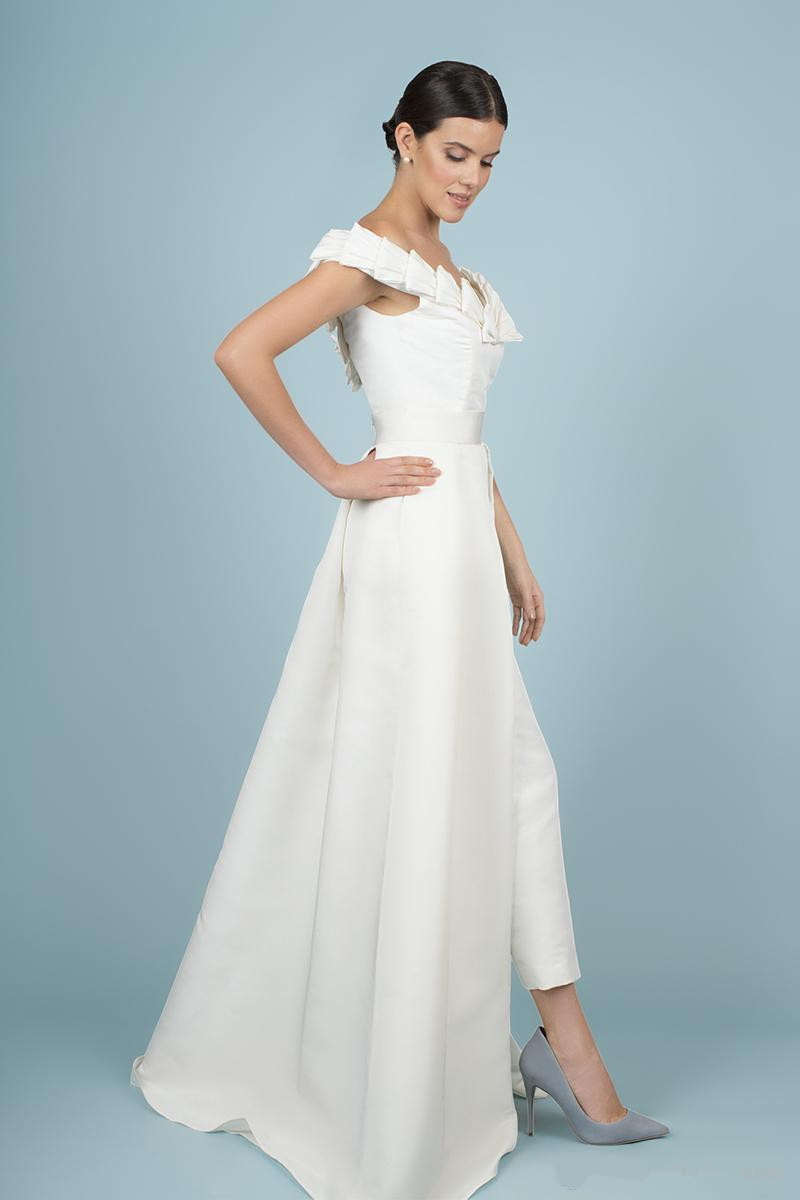 Women Jumpsuit With Detachable Train White Prom Dresses Off Shoulder Sweep Train Elegant Evening Dress Party Zuhair Murad Dress Vestidos