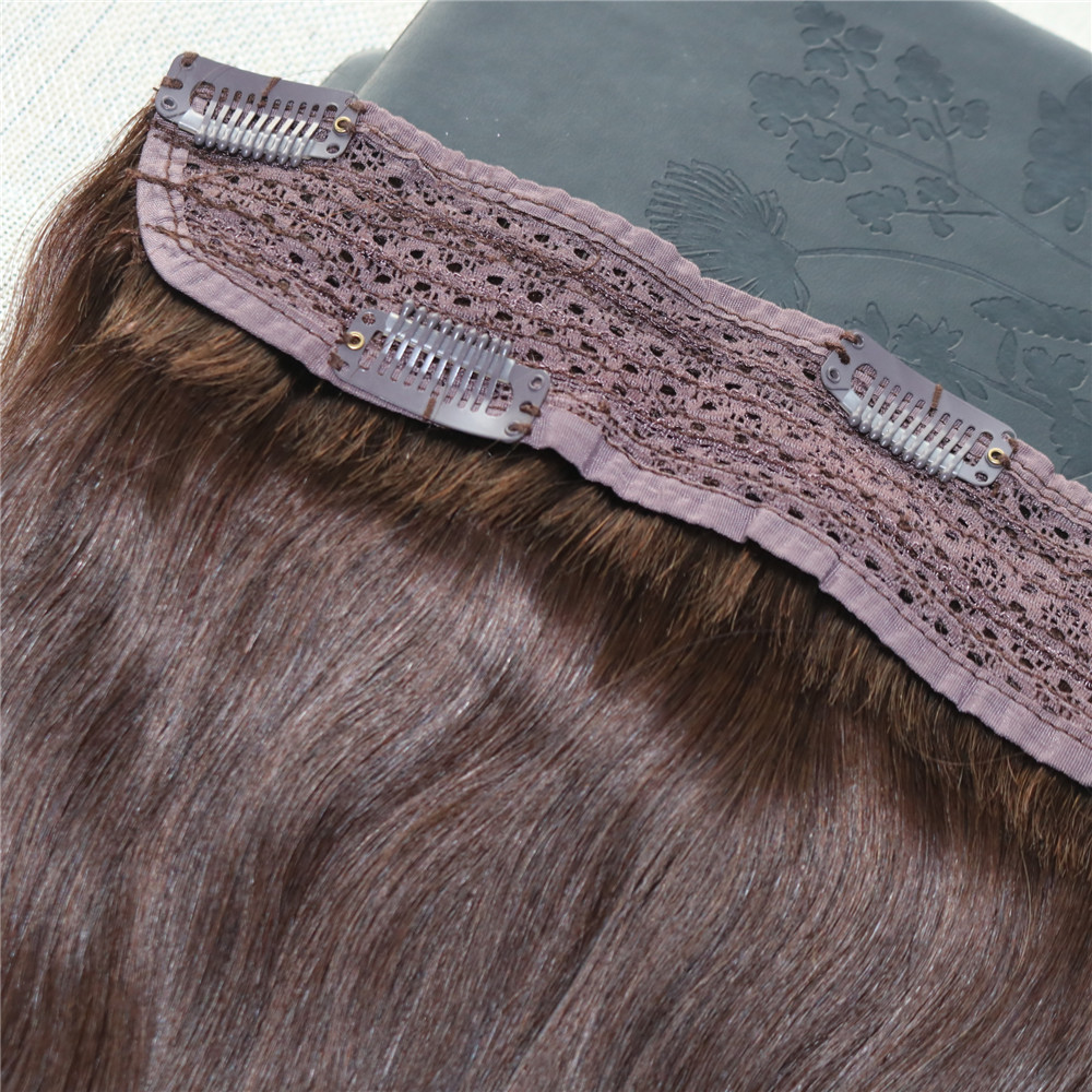 Wholesale Real Remy Human Hair #4 Dark Brown One Piece Clip in Hair Extensions with 5 clips Slik Straight Clip on Extension 70g