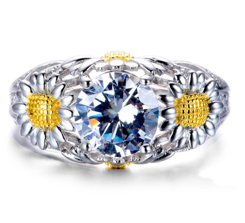 Suower Ring: Sterg Sier, White Topaz CZ, Retro Jewelry for Women's Wedding 2d95