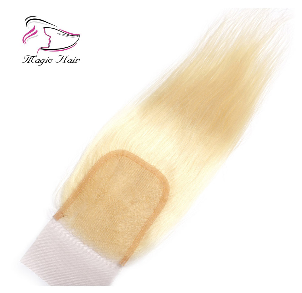 Evermagic 8A 613 Blonde Lace Closure Malaysian Peruvian Brazilian Virgin Human Hair Silky Straight 4*4 Closure Human Hair Extensions