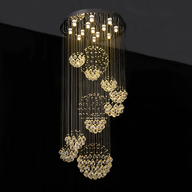 LED Modern Crystal Chandelier Lighting Rain Drop Large Stair Light Fixture with 11 Crystals Sphere Ceiling Lamp 13 GU10 Bulb s