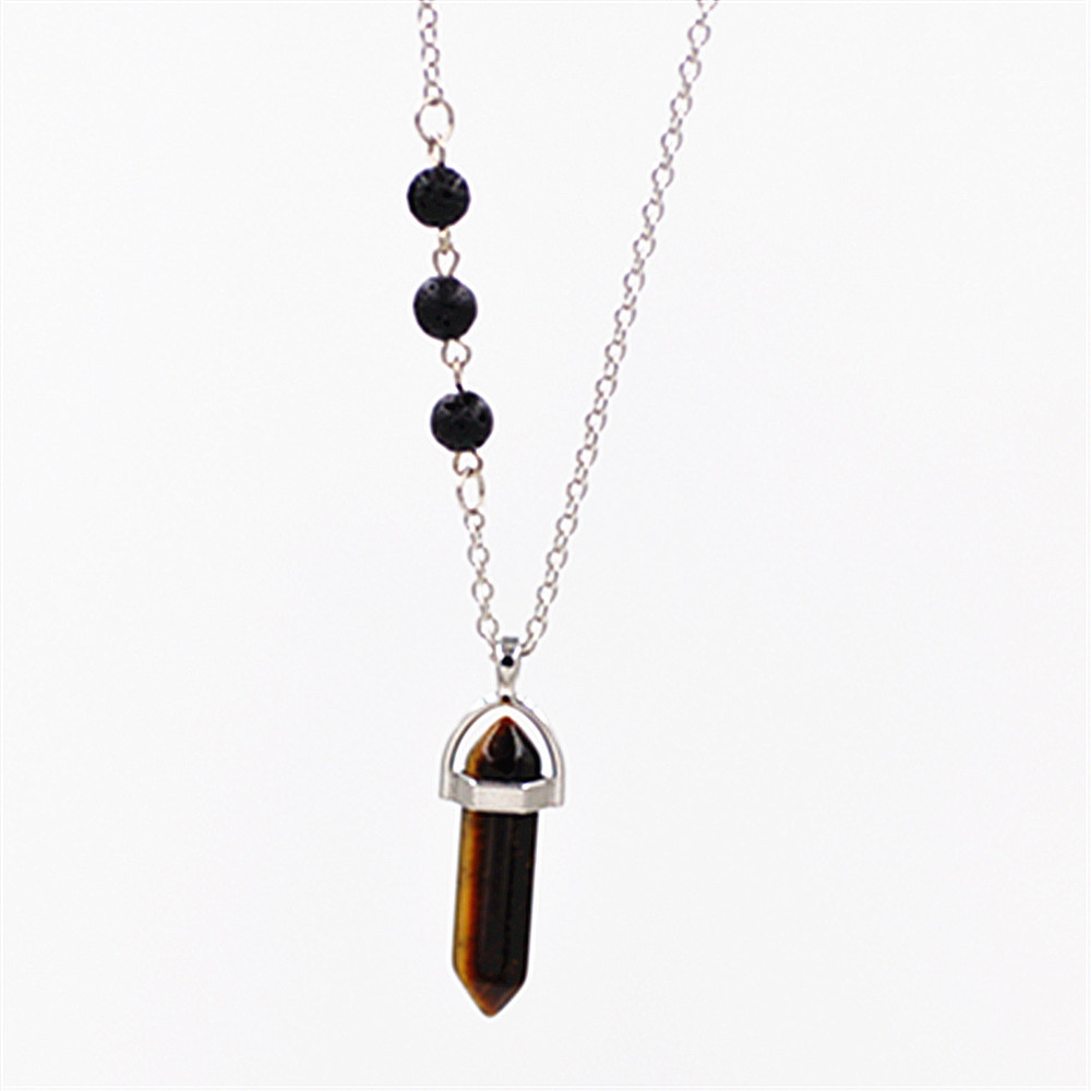 Silver color Natural stone hexagonal prism Necklace lava stone Volcanic Rock Aromatherapy Essential Oil Diffuser Necklace For Women Jewelry