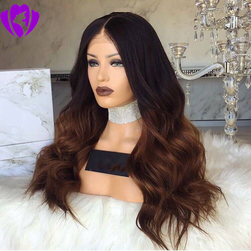 Stock Ombre Brown Wig Glueless Wavy Synthetic Lace Front Wig With Natural Hairline Heat Resistant Fiber Hair Wigs For Black Women
