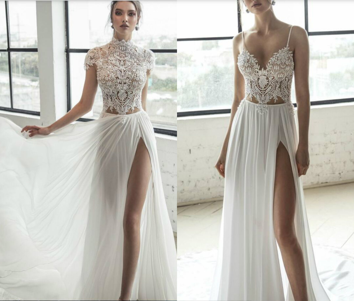 2019 Julie Vino Beach Wedding Dresses With Wrap Side Split Spaghetti Side Split Sexy Boho Wedding Gowns Sweep Train Bohemian Bridal Dress