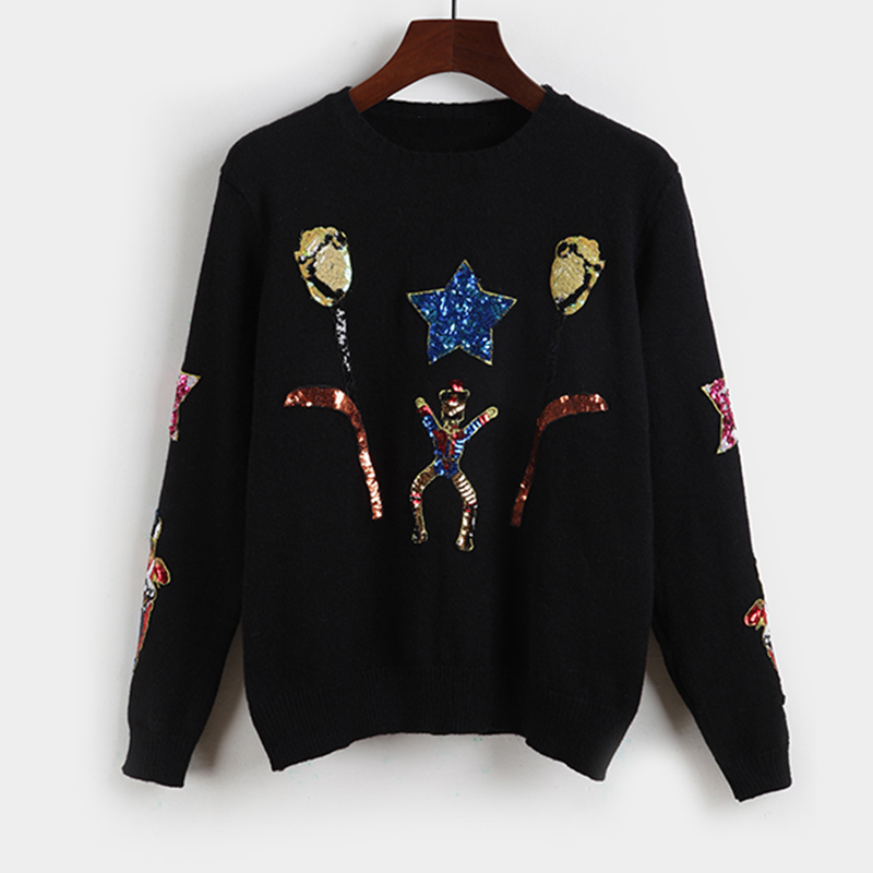 2018 Cartoon Star Tulips Sequined Sweater Women Rabbit Velvet Pattern Embroidery Sweaters and Pullovers Sueter Mujer TGS593 S18100902 - view 3