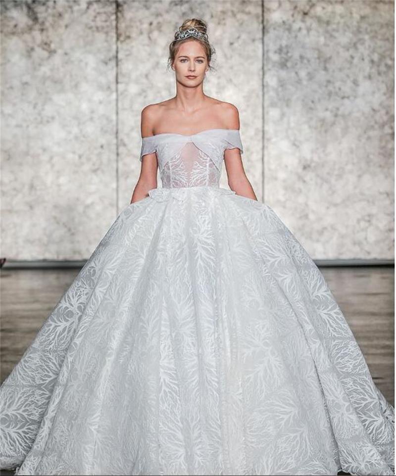 Ziad Nakad A Line Lace Wedding Dresses Off Shoulder Ball Gowns Floor Length Illusion Bridal Dress Wedding Gowns Plus Size