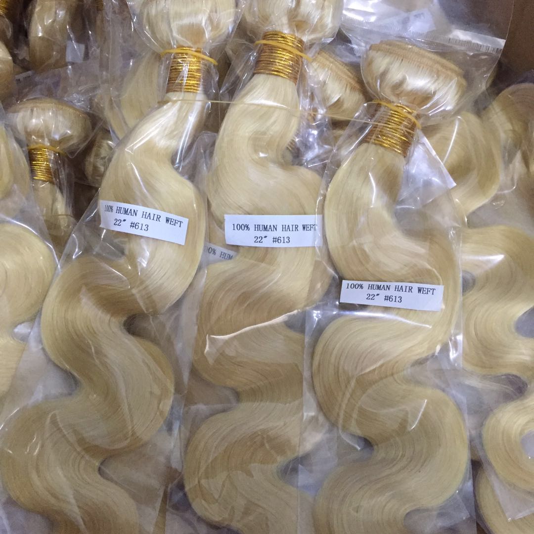 Big Stock#613 Bleached Blonde Hair Weaves Brazilian Body Wave Human Hair Wefts Remy Hair Bundles 100gram Per Piece